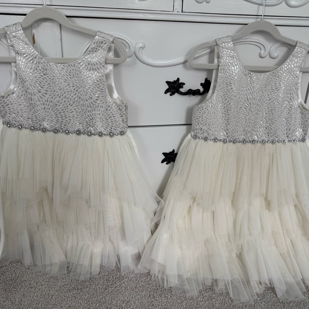 Elegant Silver and Cream Tulle Dresses